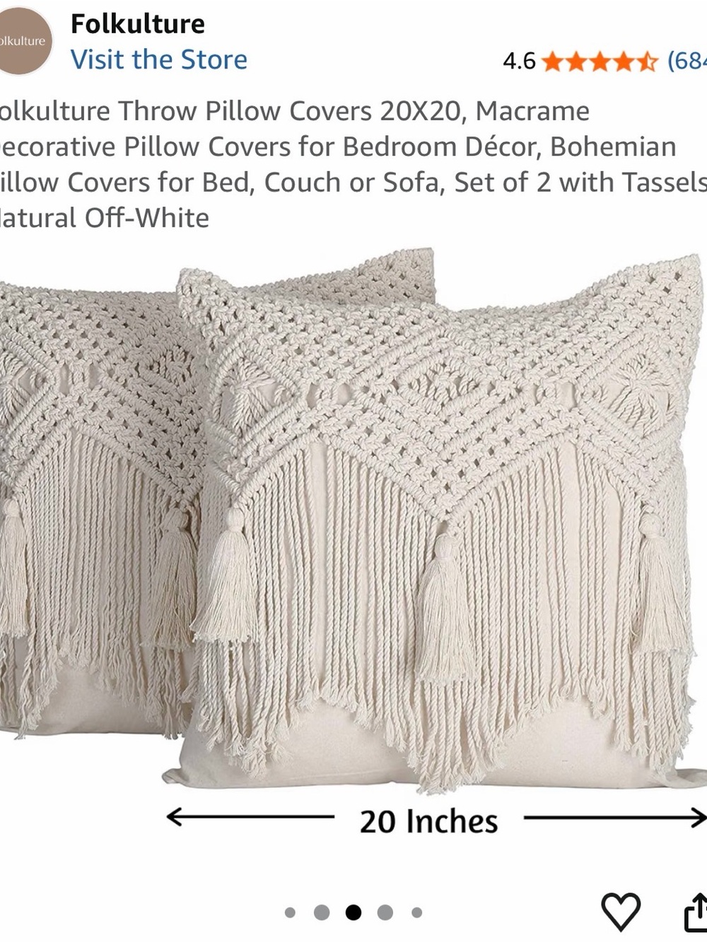 Off-White Macrame Throw Pillow Covers with Tassels - Set of 2
